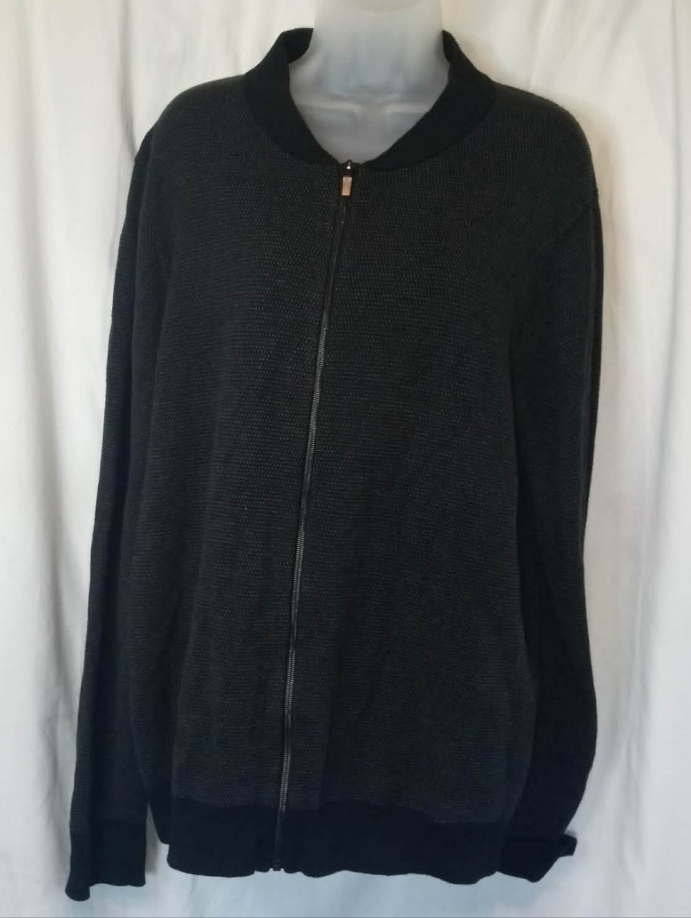 Slim Fit XXL Awearness Kenneth Cole Black Charcoal Zip-Up Knit Sweater Office